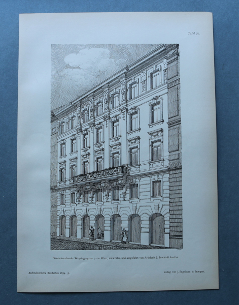 Wood Engraving Architecture Wien 1894 Residential facade Wien